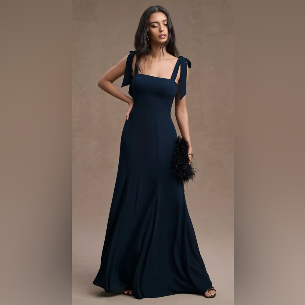 BHLDN Clara Shoulder-Tie Square-Neck Georgette Gown